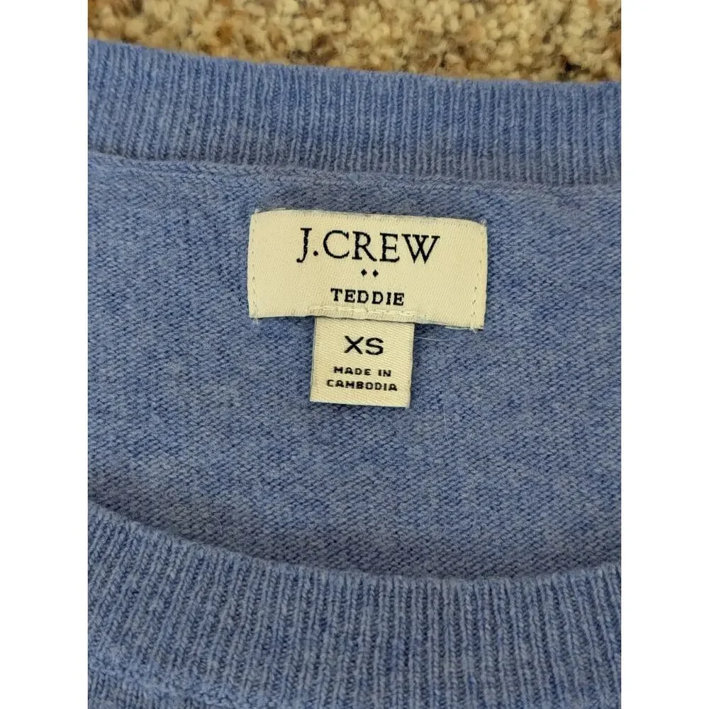 J.CREW Sweater Women XS Sky Blue Teddie Pullover Cotton Merino Wool